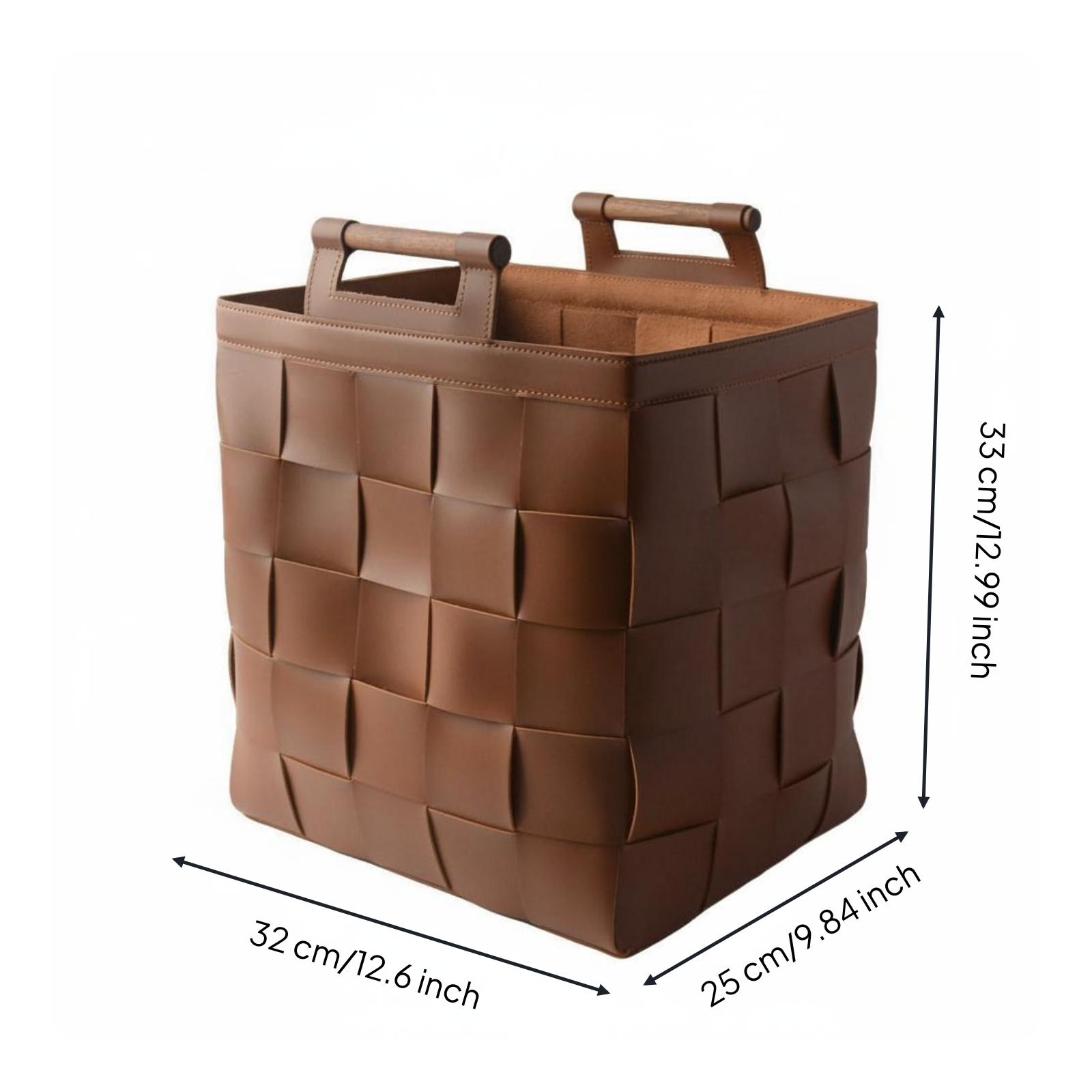 Top Handle Structured - Woven Leather Basket Rigid Structure Laundry