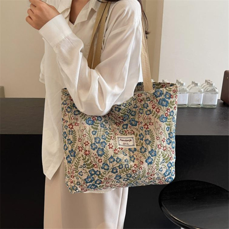 Women Bags Work - Embroidery Floral Canvas Handbags Delicate Blossom