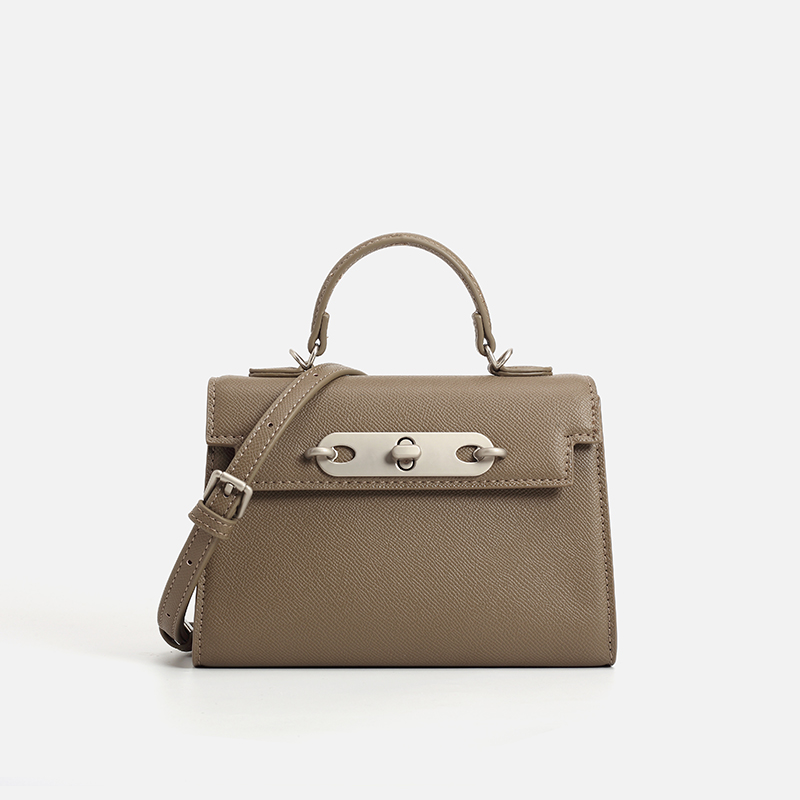 Top Handle Structured - Women Taupe Saffiano Leather Top Handle