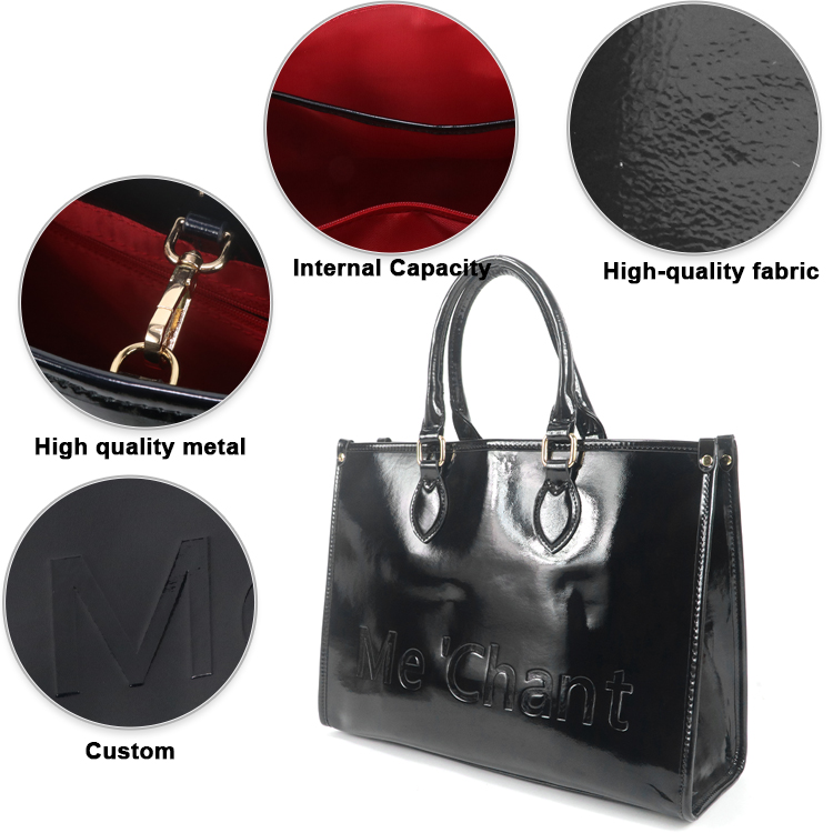 Women Black Glossy Patent PU L - Top Handle Structured recension och pris