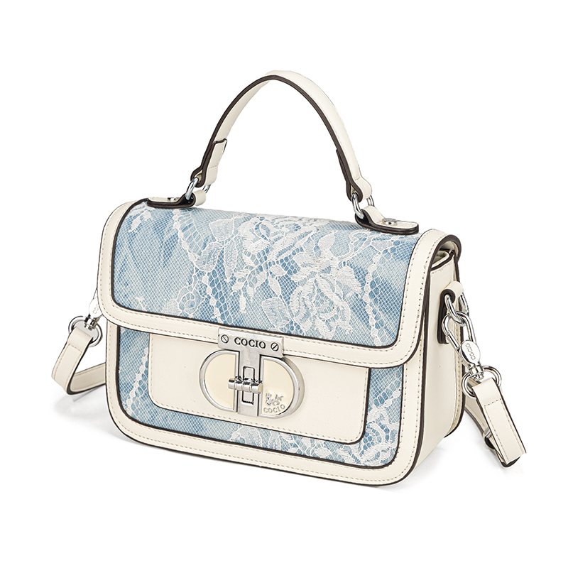 Women Blue White Lace Flap Han - Top Handle Structured recension och pris